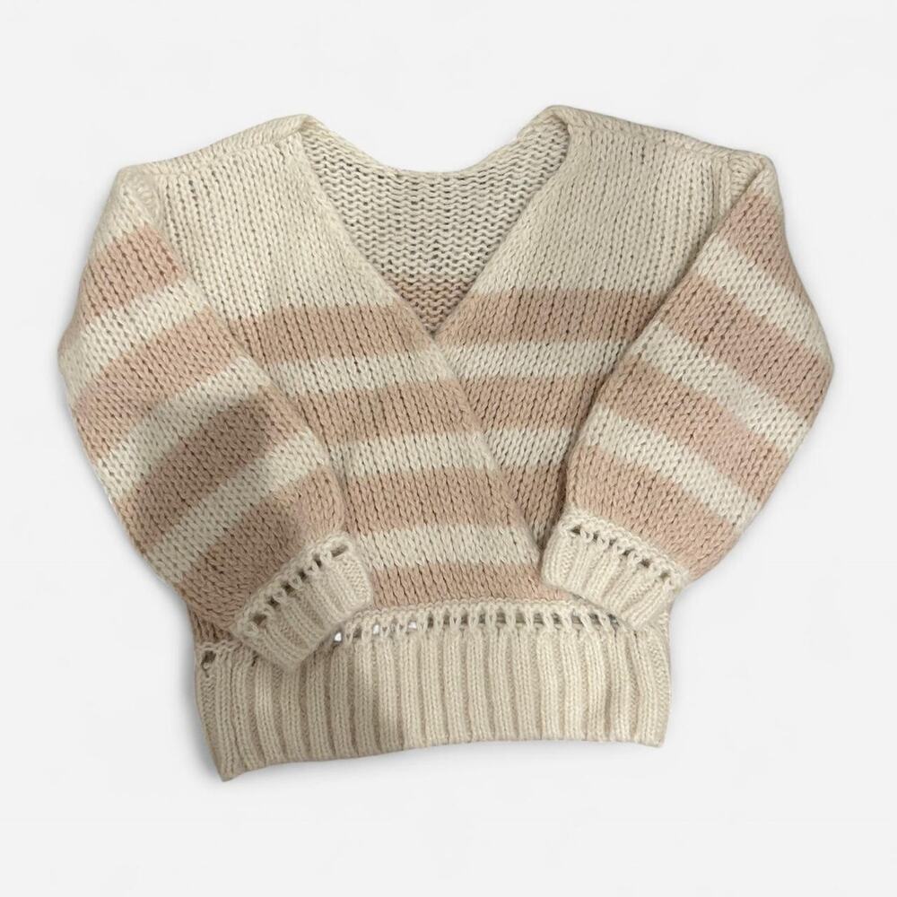 Sezane Alpaca/ Wool blend Chunky knit reversible cream stripe sweater S - Picture 5 of 7